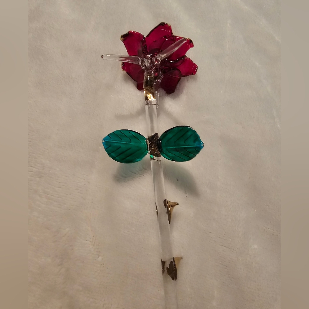 Hand Blown Glass Rose Flower EUC - Picture 3 of 5